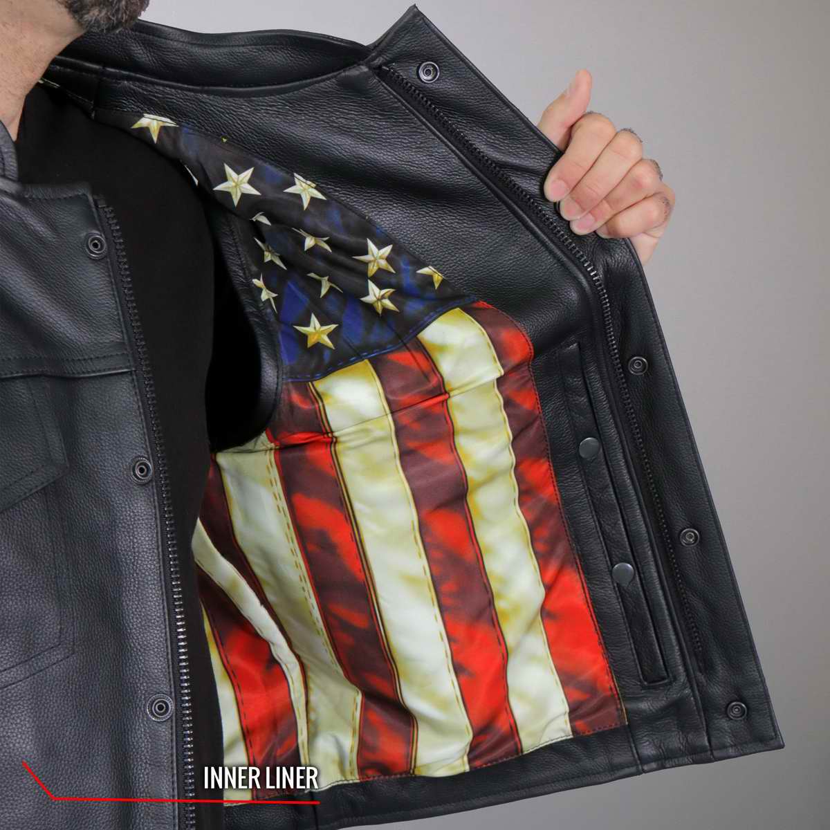 Hot Leathers VSM1056 Men's Black Vintage USA Flag Conceal and Carry Leather Vest 8 Hot Leathers VSM1056 Men's Black Vintage USA Flag Conceal and Carry Leather Vest