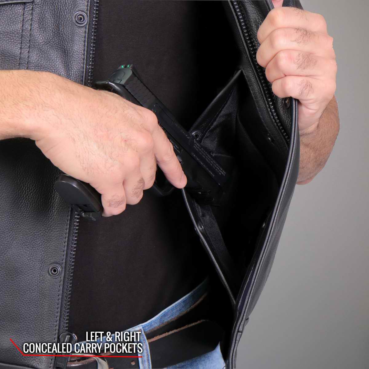 Hot Leathers VSM1056 Men's Black Vintage USA Flag Conceal and Carry Leather Vest 9 Hot Leathers VSM1056 Men's Black Vintage USA Flag Conceal and Carry Leather Vest