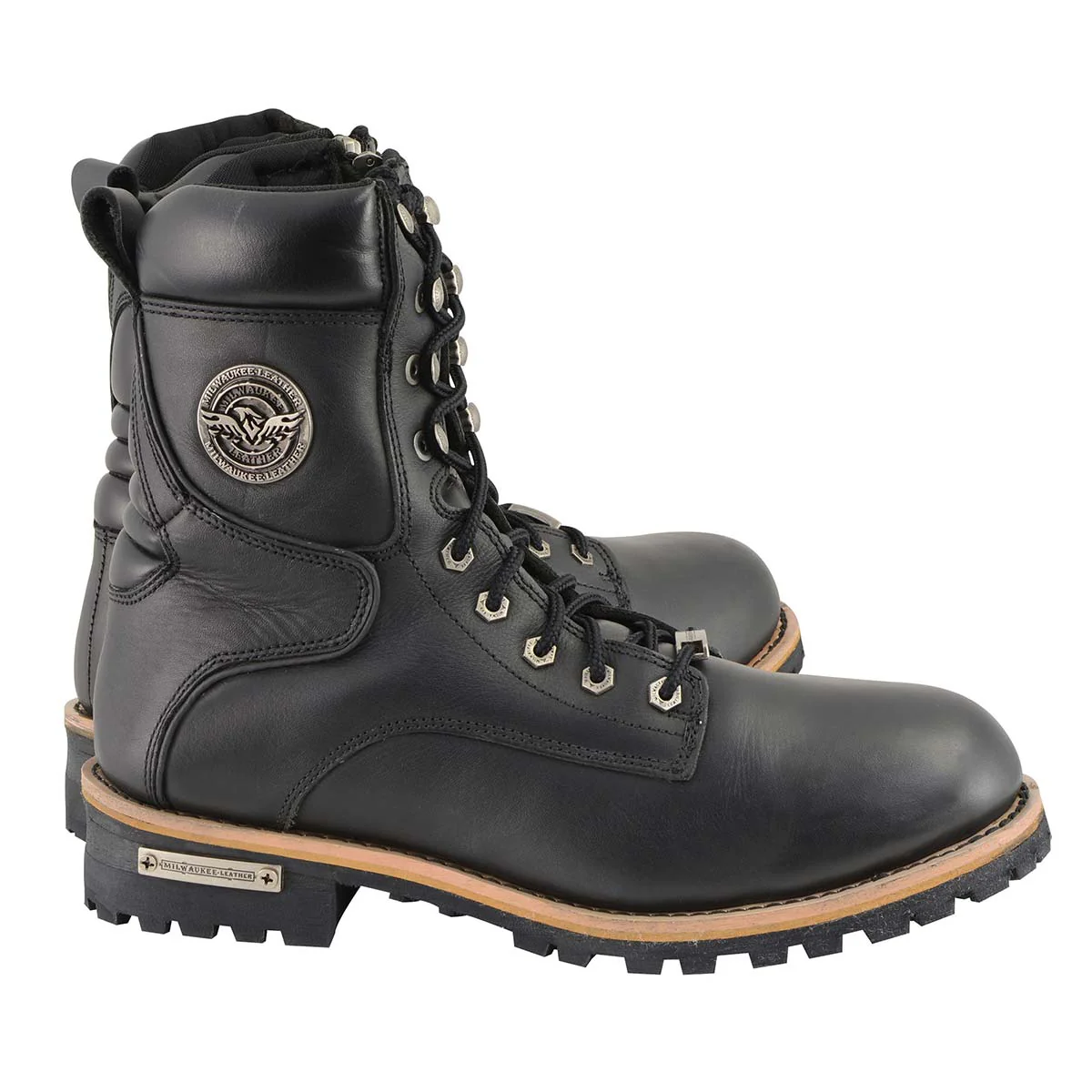 Milwaukee Leather Men's Classic Black Leather Lace-Up Logger Boots w/ Side Zipper MBM9095 2 Milwaukee Leather Men's Classic Black Leather Lace-Up Logger Boots w/ Side Zipper MBM9095
