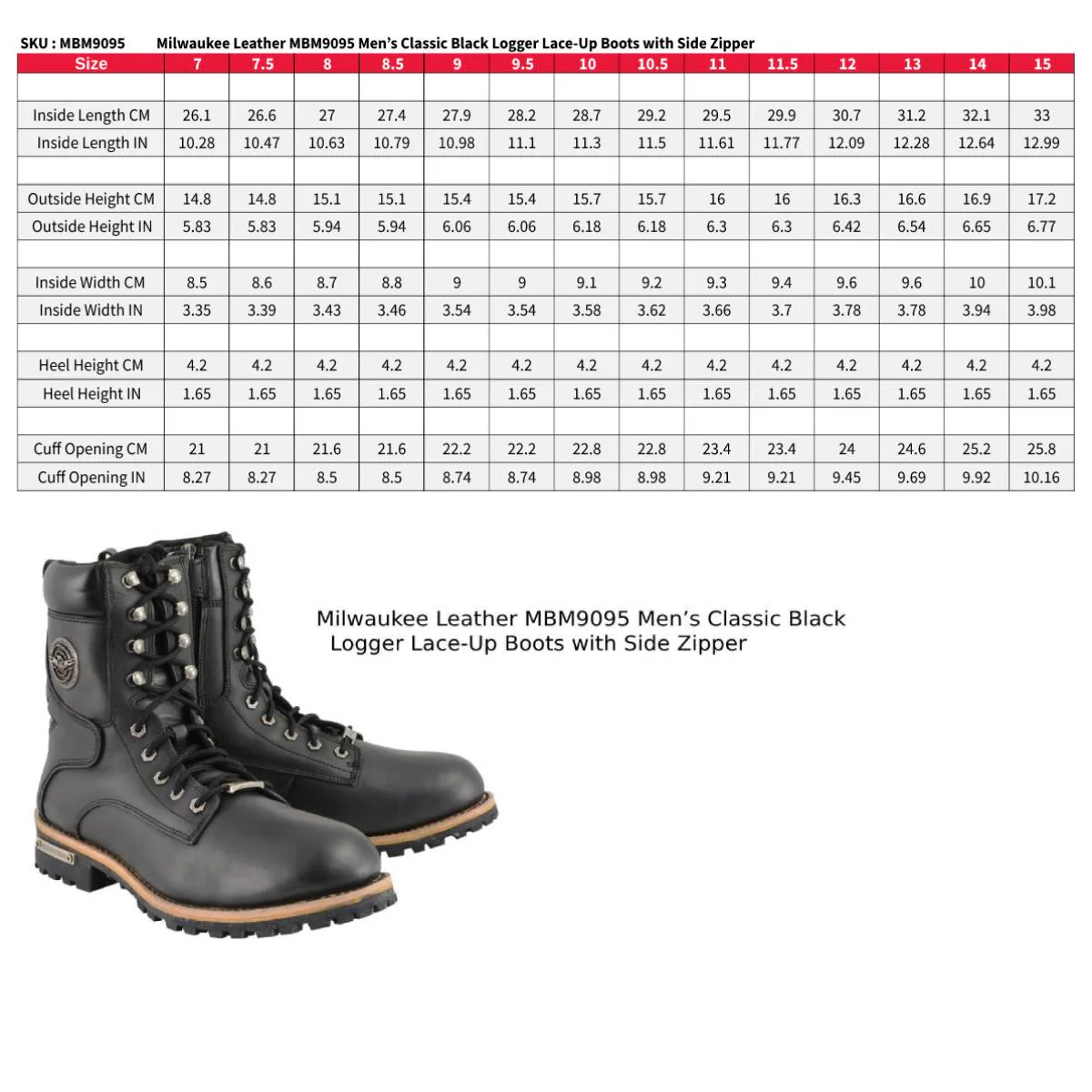 Milwaukee Leather Men's Classic Black Leather Lace-Up Logger Boots w/ Side Zipper MBM9095 3 Milwaukee Leather Men's Classic Black Leather Lace-Up Logger Boots w/ Side Zipper MBM9095