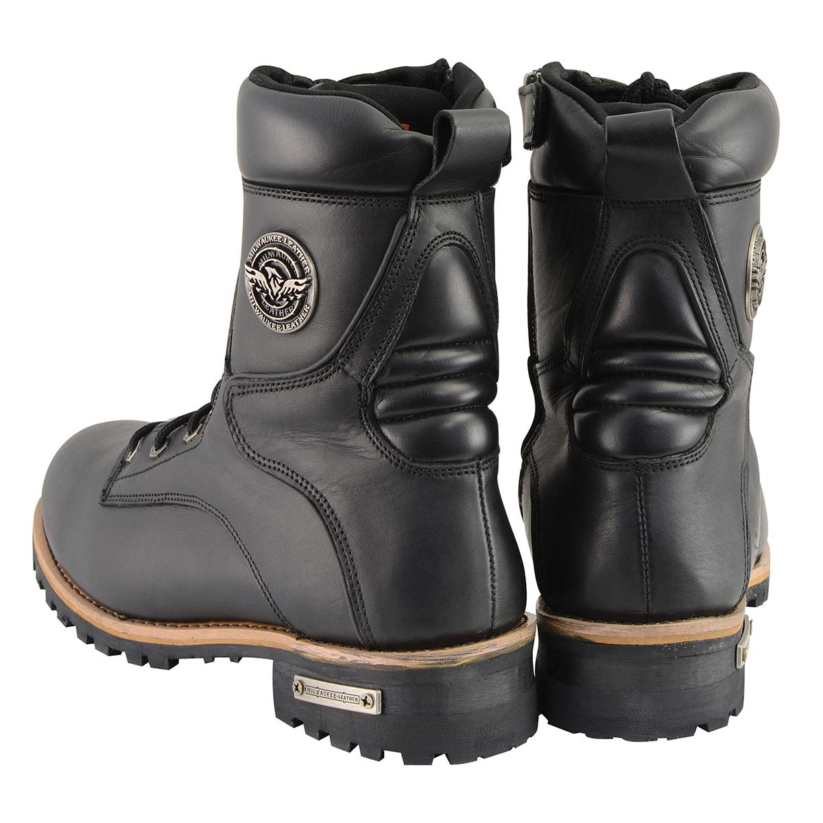 Milwaukee Leather Men's Classic Black Leather Lace-Up Logger Boots w/ Side Zipper MBM9095 4 Milwaukee Leather Men's Classic Black Leather Lace-Up Logger Boots w/ Side Zipper MBM9095