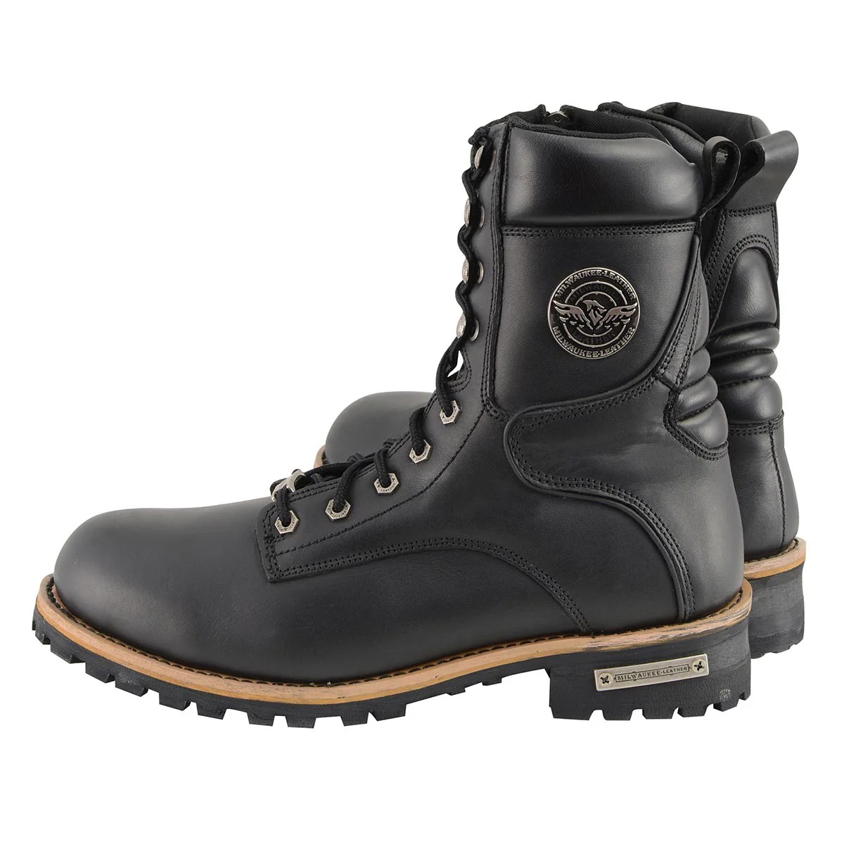 Milwaukee Leather Men's Classic Black Leather Lace-Up Logger Boots w/ Side Zipper MBM9095 5 Milwaukee Leather Men's Classic Black Leather Lace-Up Logger Boots w/ Side Zipper MBM9095