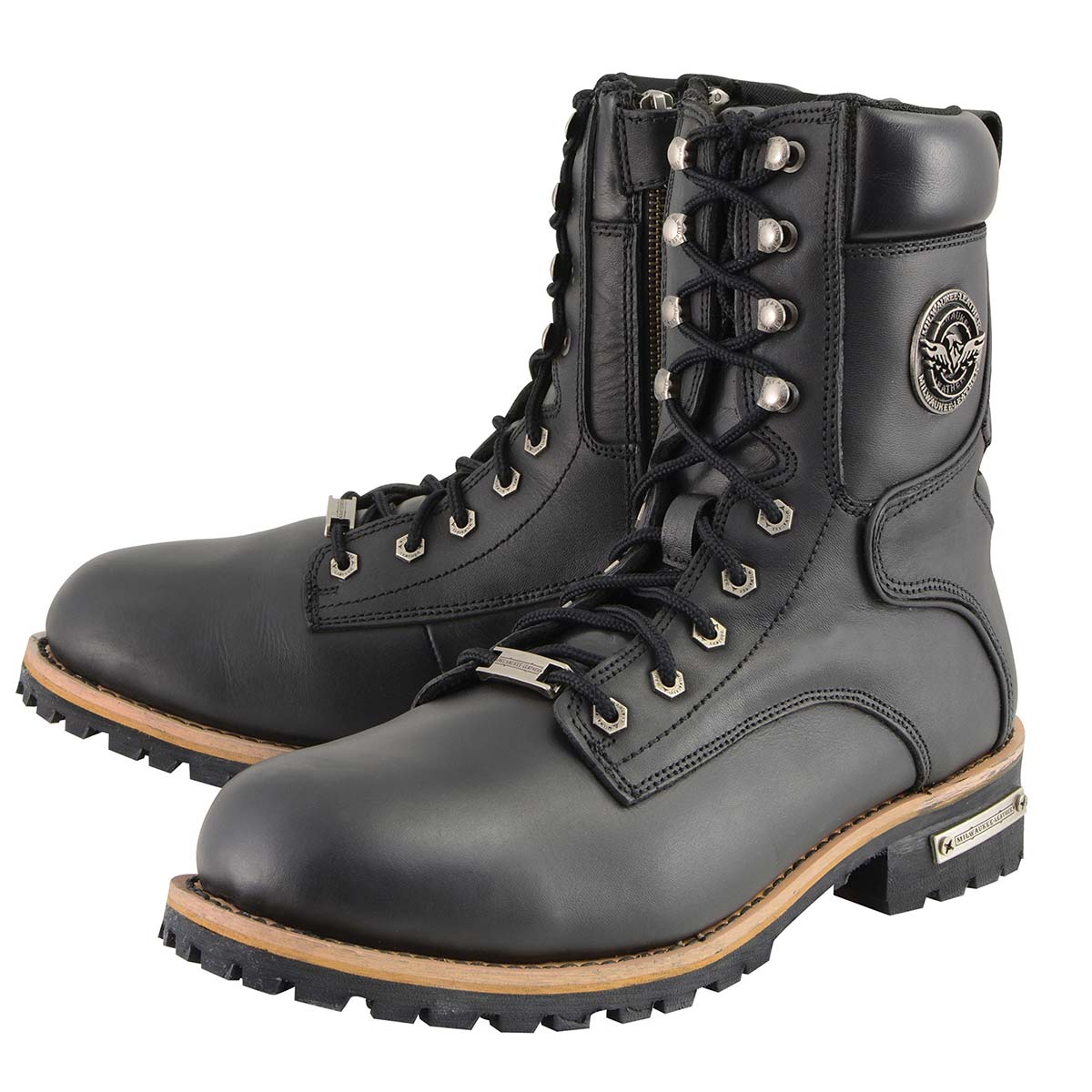 Milwaukee Leather Men's Classic Black Leather Lace-Up Logger Boots w/ Side Zipper MBM9095 6 Milwaukee Leather Men's Classic Black Leather Lace-Up Logger Boots w/ Side Zipper MBM9095