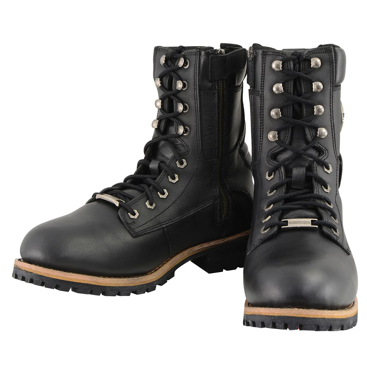 Milwaukee Leather Men's Classic Black Leather Lace-Up Logger Boots w/ Side Zipper MBM9095 8 Milwaukee Leather Men's Classic Black Leather Lace-Up Logger Boots w/ Side Zipper MBM9095