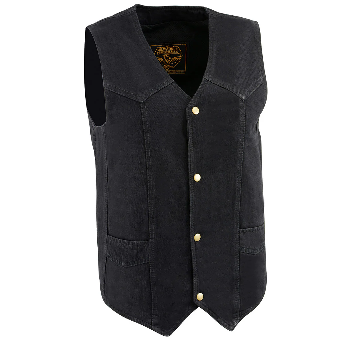 Milwaukee Leather DM1310 Men's Black Classic Denim Western Style Cowboy Biker Vest w/ Snap Button Closure 1 Milwaukee Leather DM1310 Men's Black Classic Denim Western Style Cowboy Biker Vest w/ Snap Button Closure