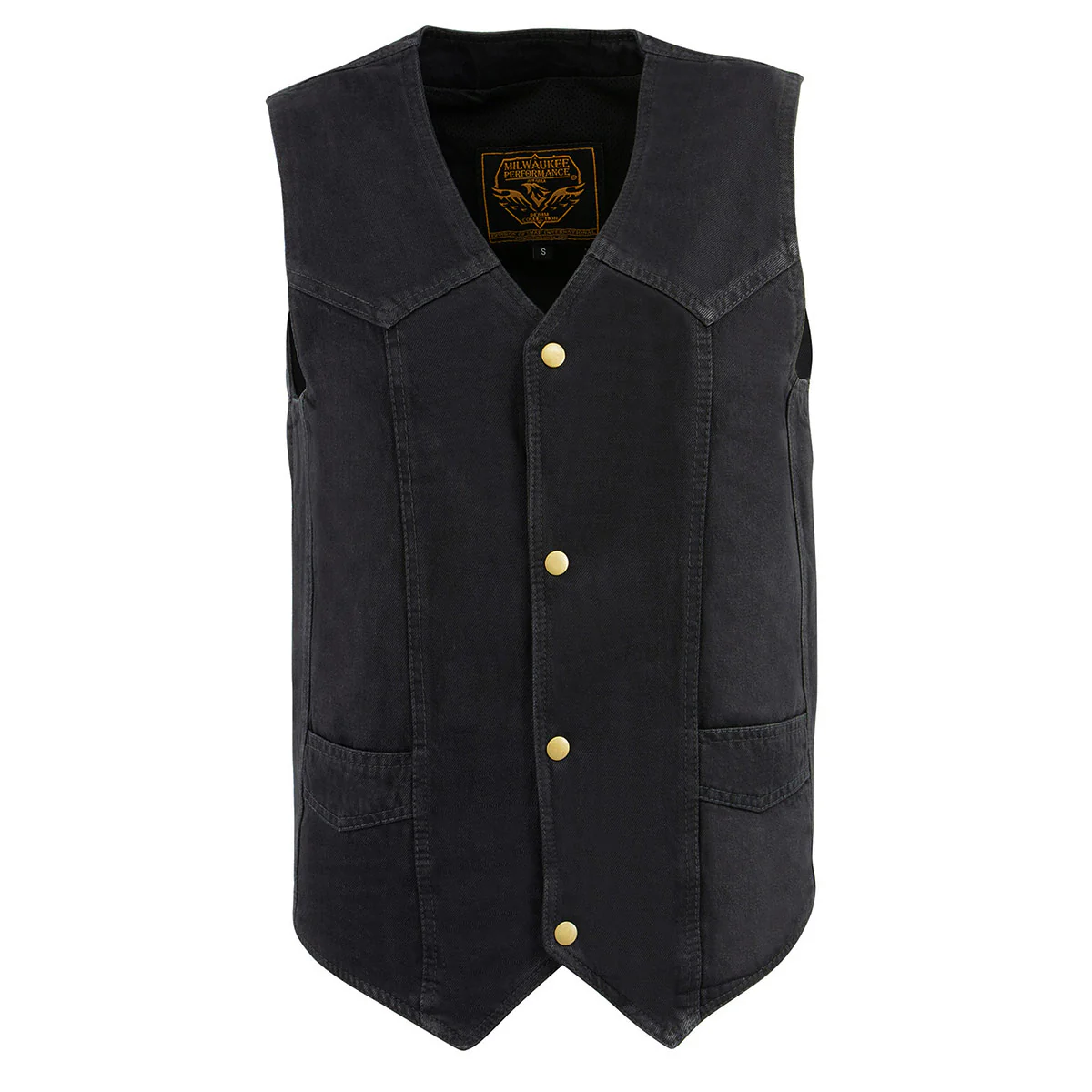 Milwaukee Leather DM1310 Men's Black Classic Denim Western Style Cowboy Biker Vest w/ Snap Button Closure 8 Milwaukee Leather DM1310 Men's Black Classic Denim Western Style Cowboy Biker Vest w/ Snap Button Closure