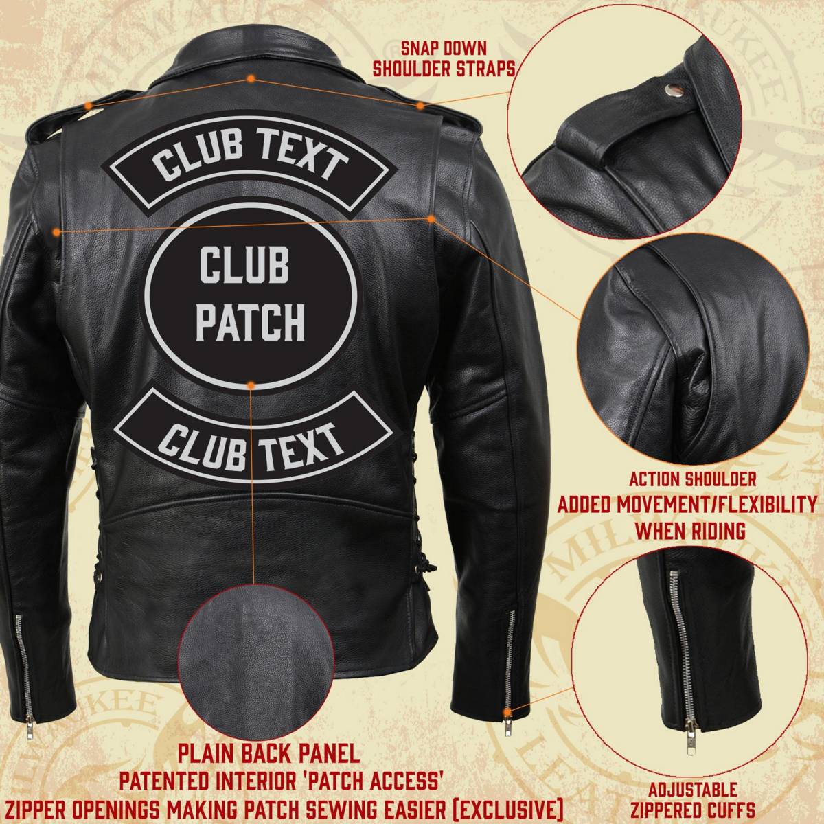 Milwaukee Leather SH1011TALL Black Classic Brando Motorcycle Jacket for Men Made of Cowhide Leather w/ Side Lacing 4 Milwaukee Leather SH1011TALL Black Classic Brando Motorcycle Jacket for Men Made of Cowhide Leather w/ Side Lacing