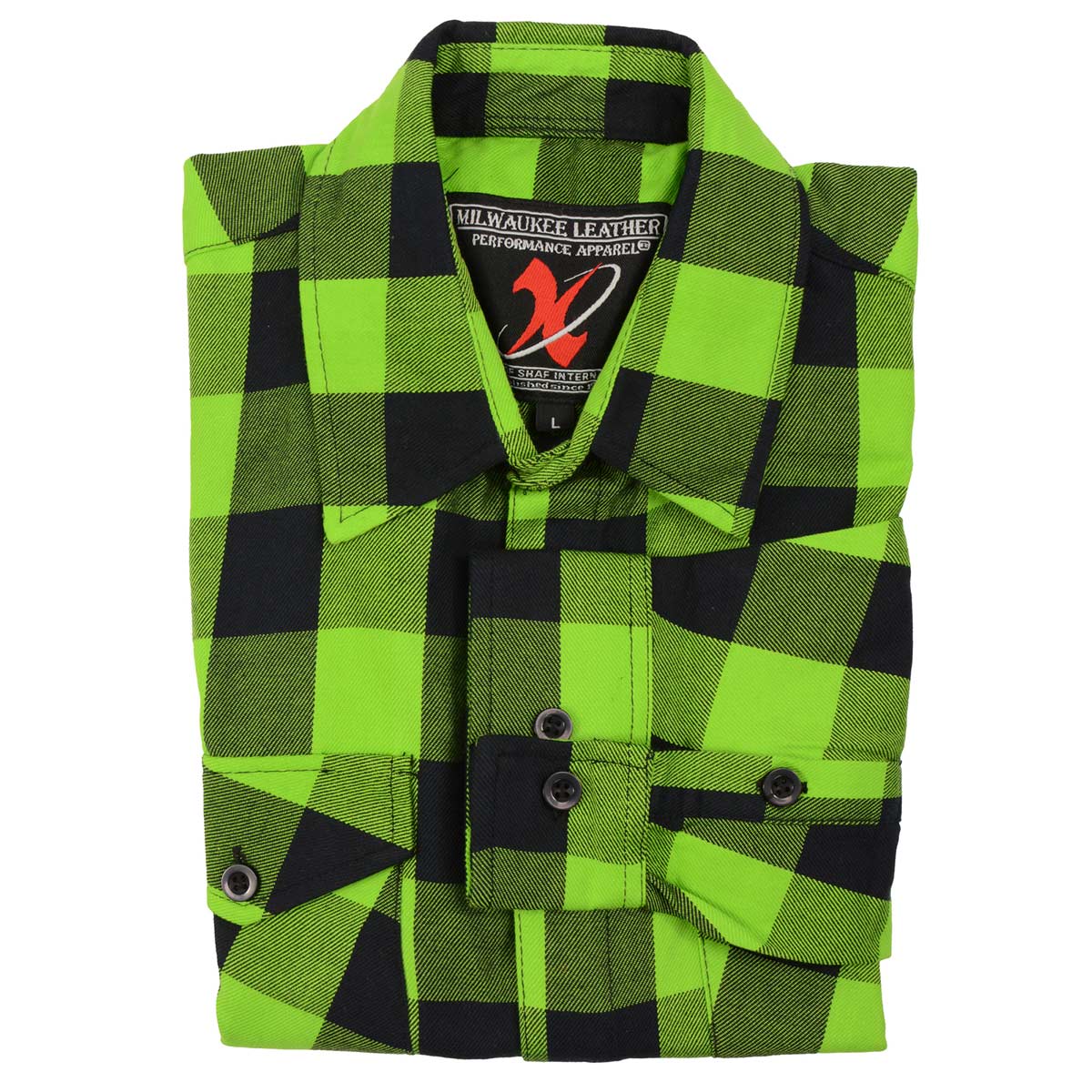 Milwaukee Leather MNG11632 Men's Flannel Plaid Black and Neon Green Long Sleeve Cotton Button Down Shirt 6 Milwaukee Leather MNG11632 Men's Flannel Plaid Black and Neon Green Long Sleeve Cotton Button Down Shirt