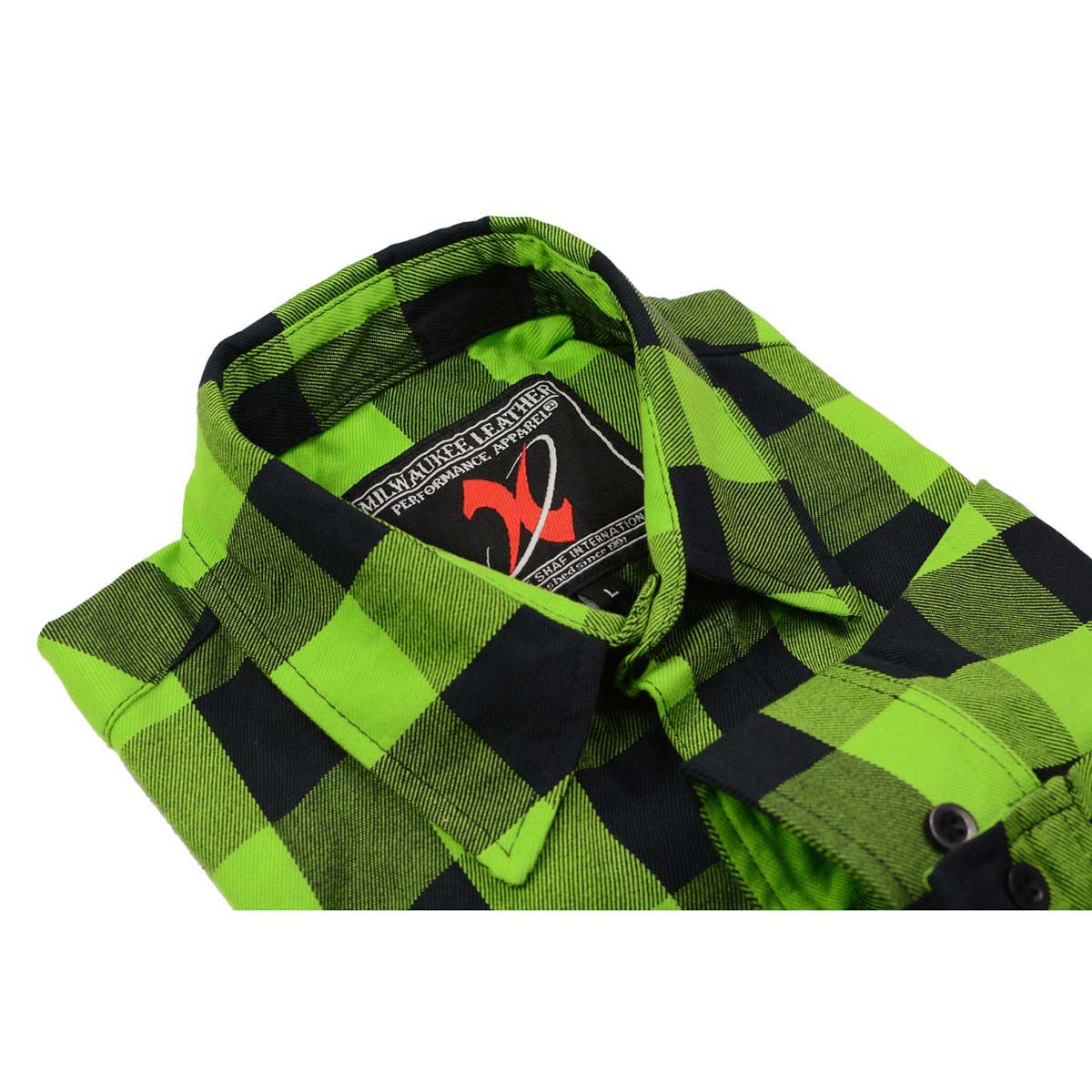 Milwaukee Leather MNG11632 Men's Flannel Plaid Black and Neon Green Long Sleeve Cotton Button Down Shirt 7 Milwaukee Leather MNG11632 Men's Flannel Plaid Black and Neon Green Long Sleeve Cotton Button Down Shirt