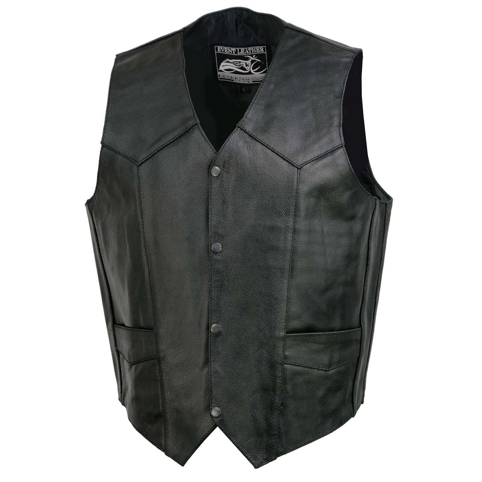 Event Leather EL5310 Men's Classic Black Leather Vest with Snap Button Closure 12 Event Leather EL5310 Men's Classic Black Leather Vest with Snap Button Closure
