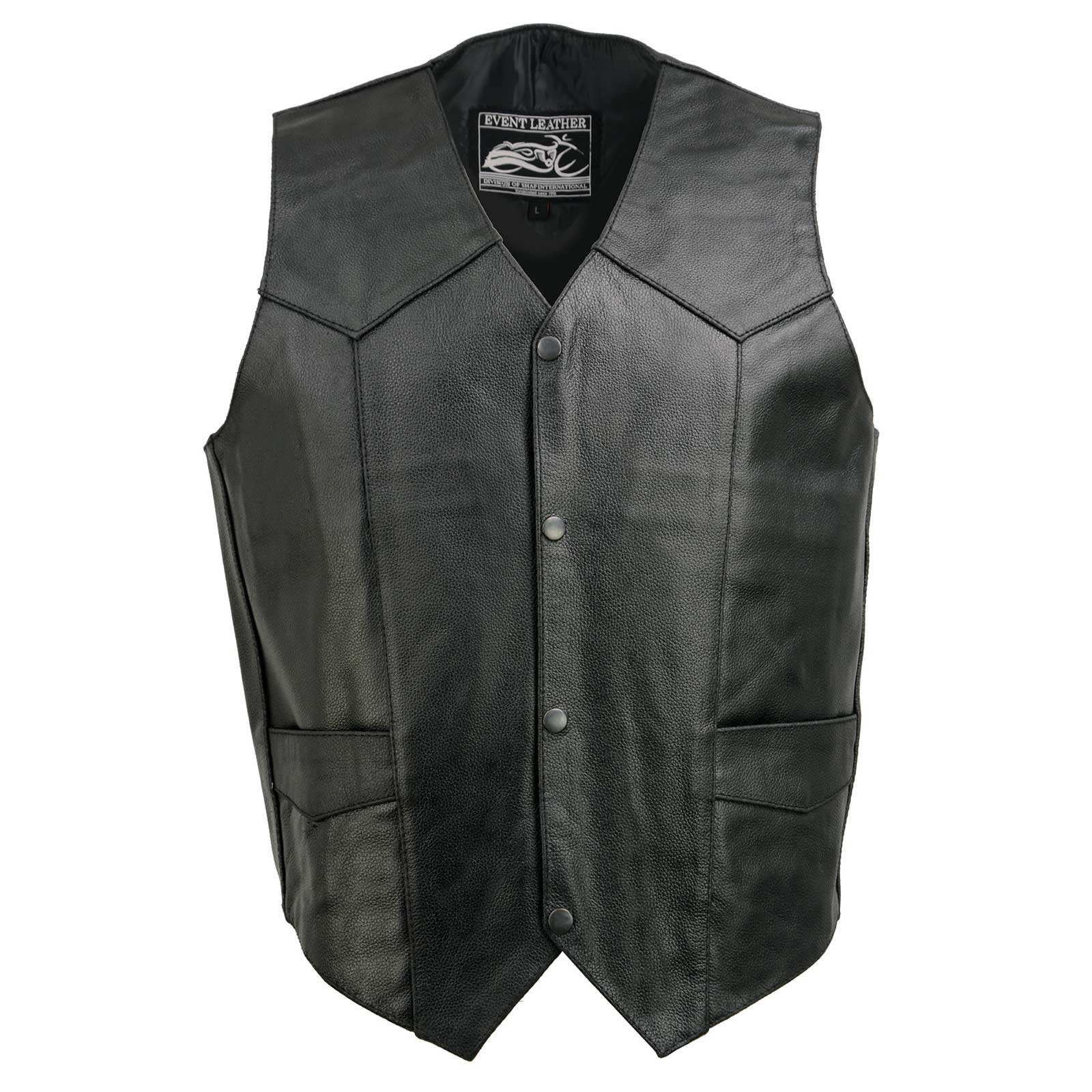 Event Leather EL5310 Men's Classic Black Leather Vest with Snap Button Closure 5 Event Leather EL5310 Men's Classic Black Leather Vest with Snap Button Closure