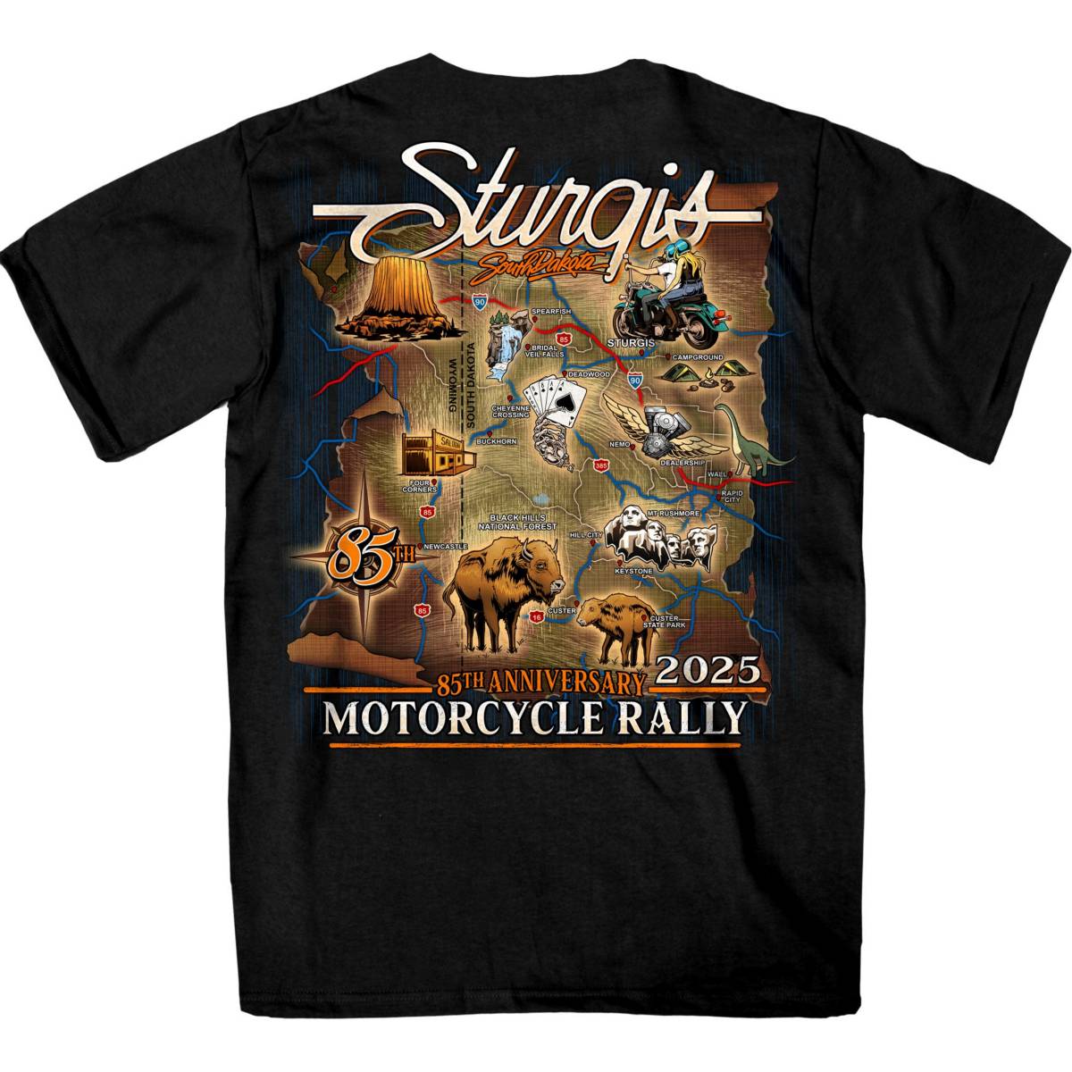 2025 Sturgis Motorcycle Rally Attractions Men's Black T-Shirt 2 2025 Sturgis Motorcycle Rally Attractions Men's Black T-Shirt