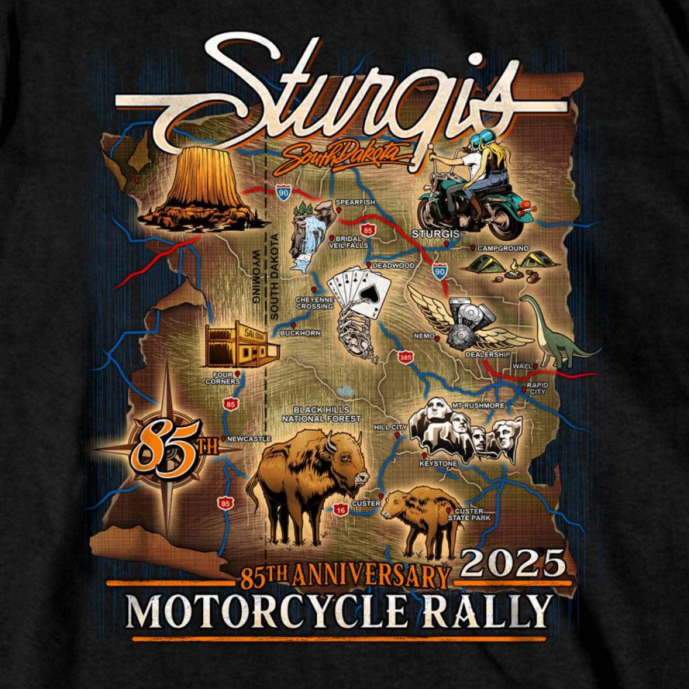 2025 Sturgis Motorcycle Rally Attractions Men's Black T-Shirt 5 2025 Sturgis Motorcycle Rally Attractions Men's Black T-Shirt