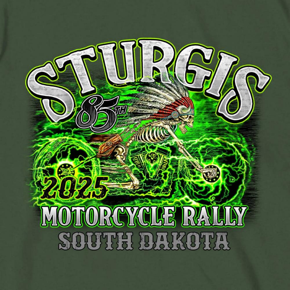 2025 Sturgis Motorcycle Rally Skeleton Chief Military Green Men's T-Shirt 4 2025 Sturgis Motorcycle Rally Skeleton Chief Military Green Men's T-Shirt