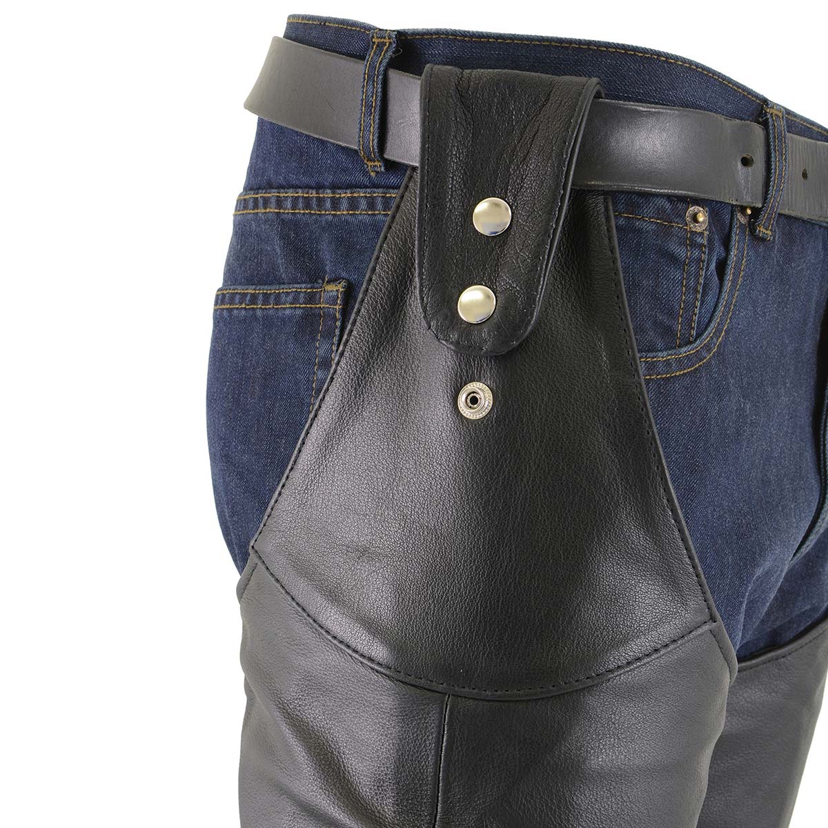 Milwaukee Leather Chaps for Men's Black Leather Belt Less- Adjustable Side Snap Loop Motorcycle Riders Chap- SH1198 2 Milwaukee Leather Chaps for Men's Black Leather Belt Less- Adjustable Side Snap Loop Motorcycle Riders Chap- SH1198