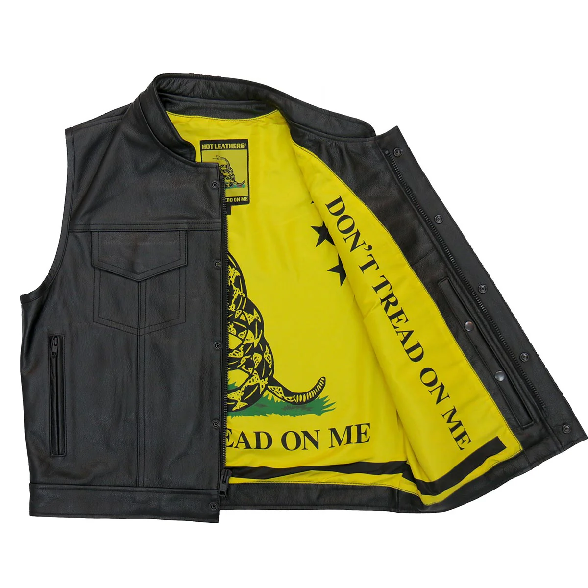 Hot Leathers VSM1053 Men's Black Dont Tread On Me Conceal and Carry Leather Vest