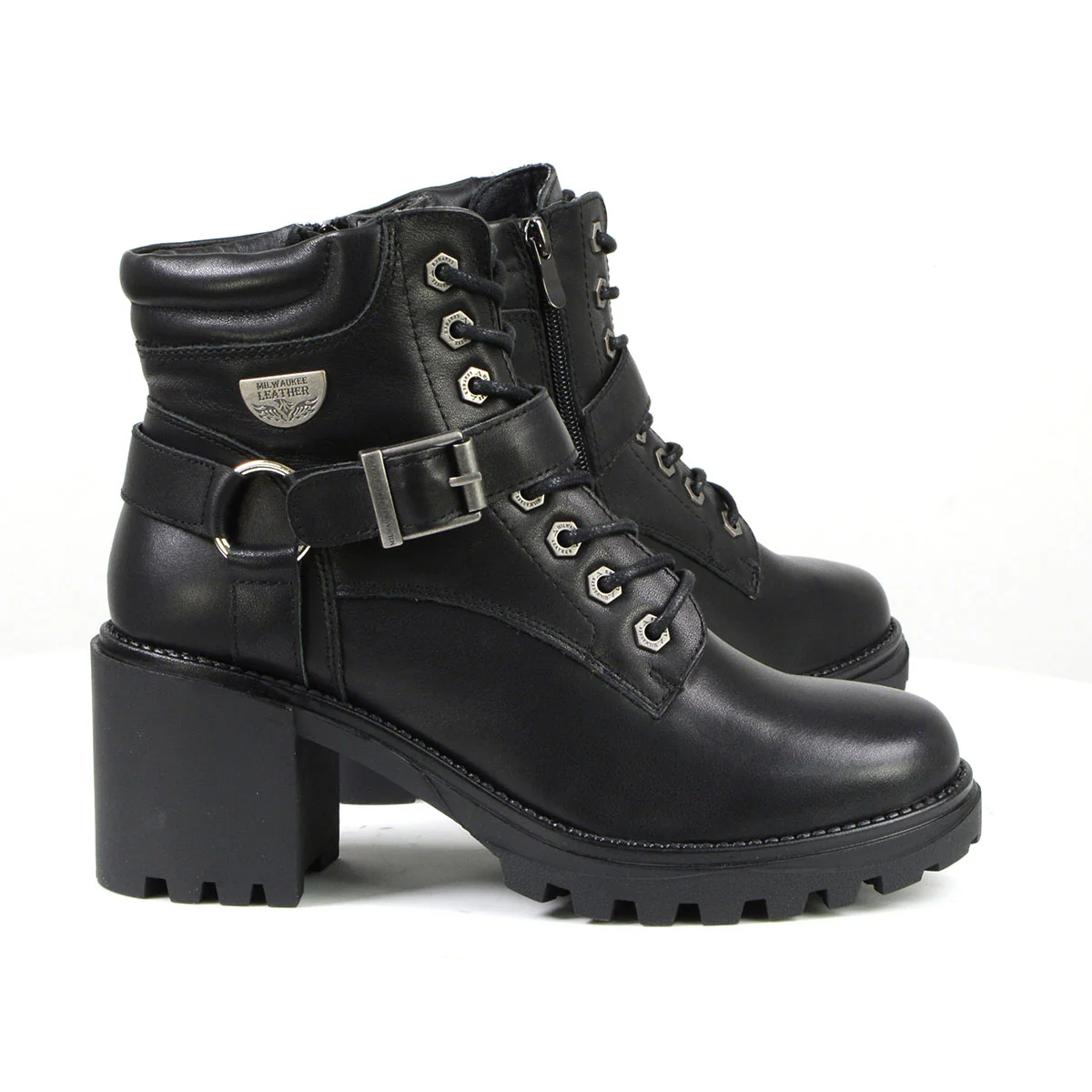 Milwaukee Leather MBL9316 Women's Black Leather Lace-Up Motorcycle Biker Riding Boot with Harness Ring 8 Milwaukee Leather MBL9316 Women's Black Leather Lace-Up Motorcycle Biker Riding Boot with Harness Ring