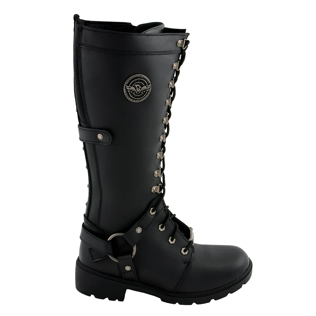 Milwaukee Leather MBL9380 Women's Black 'Jane' 15-inch Leather Combat Style Harness Motorcycle Boots 9 Milwaukee Leather MBL9380 Women's Black 'Jane' 15-inch Leather Combat Style Harness Motorcycle Boots