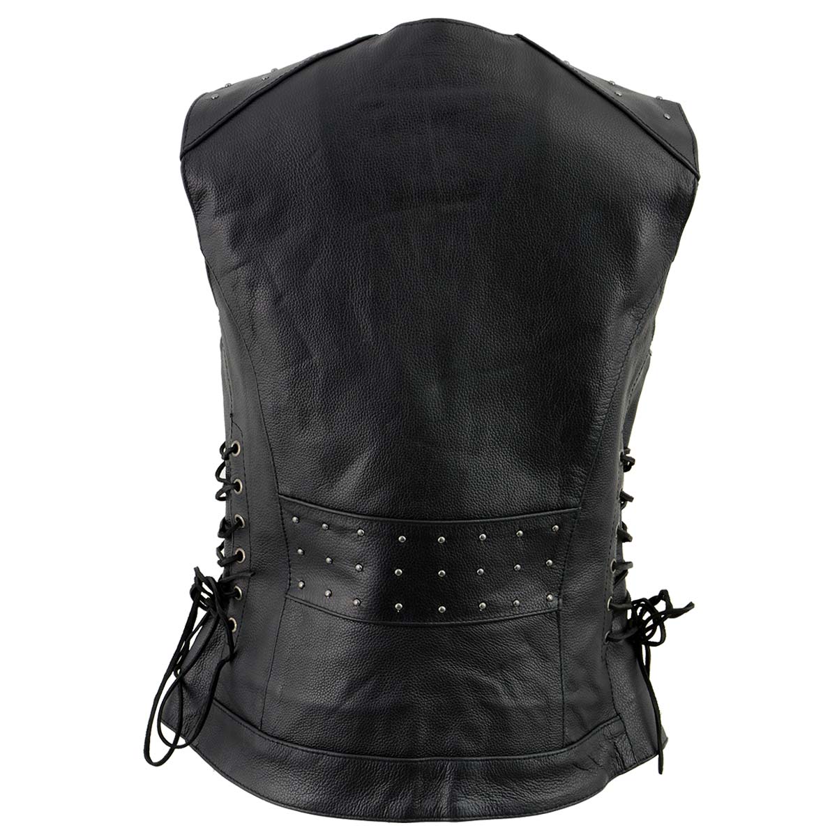 Milwaukee Leather MLL4504 Women's Classic Black Leather V-Neck Riveted Motorcycle Rider Vest with Side Lace 6 Milwaukee Leather MLL4504 Women's Classic Black Leather V-Neck Riveted Motorcycle Rider Vest with Side Lace