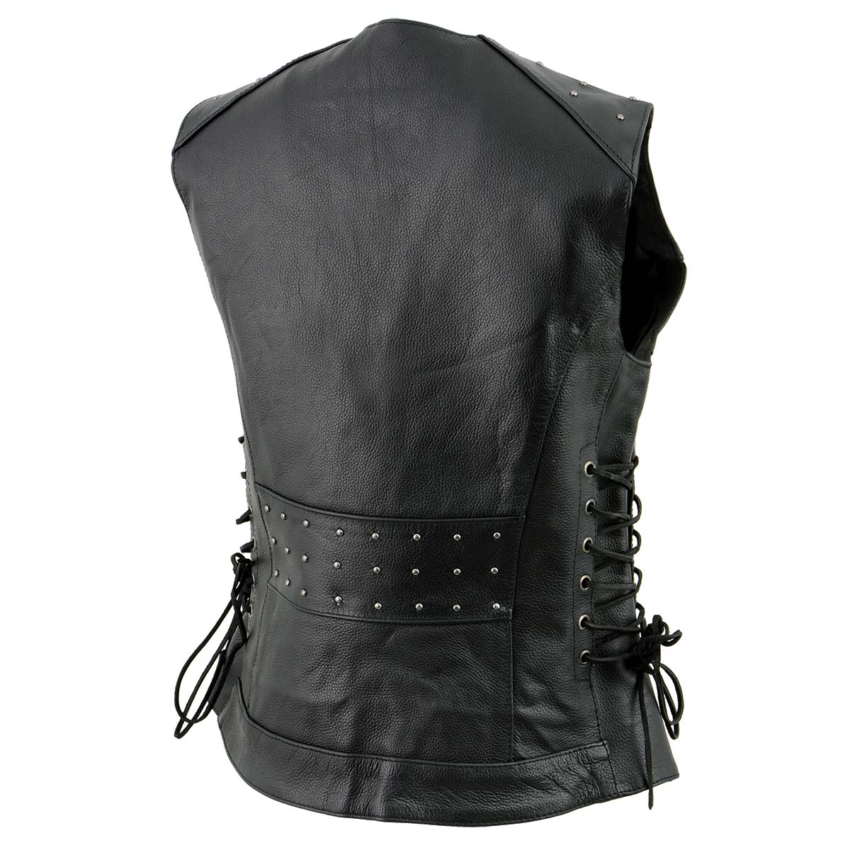 Milwaukee Leather MLL4504 Women's Classic Black Leather V-Neck Riveted Motorcycle Rider Vest with Side Lace 9 Milwaukee Leather MLL4504 Women's Classic Black Leather V-Neck Riveted Motorcycle Rider Vest with Side Lace