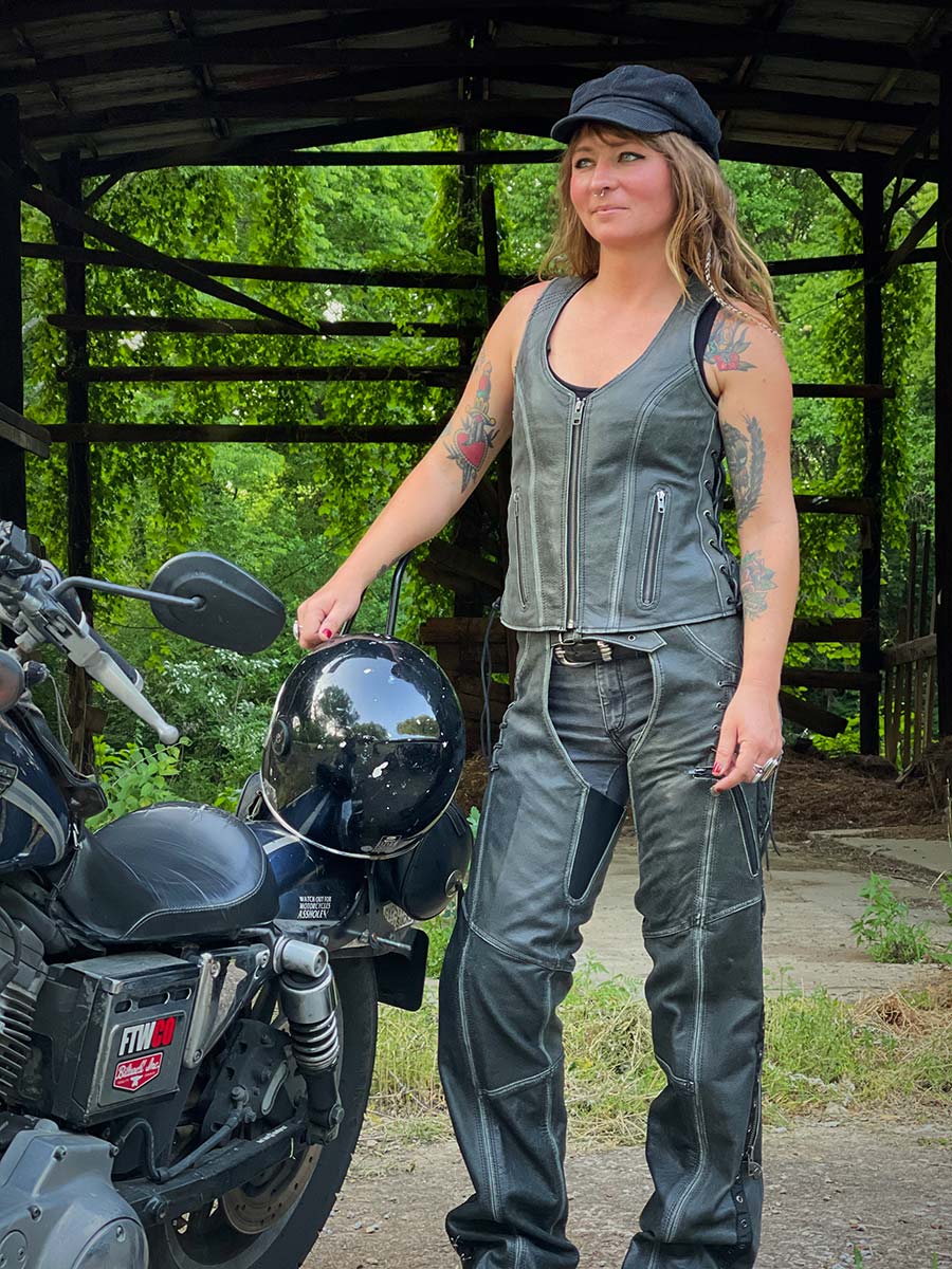 Milwaukee Leather Women Distress Grey Premium Leather Motorcycle Chaps w/ Accent Lace Details MLL6536 10 Milwaukee Leather Women Distress Grey Premium Leather Motorcycle Chaps w/ Accent Lace Details MLL6536