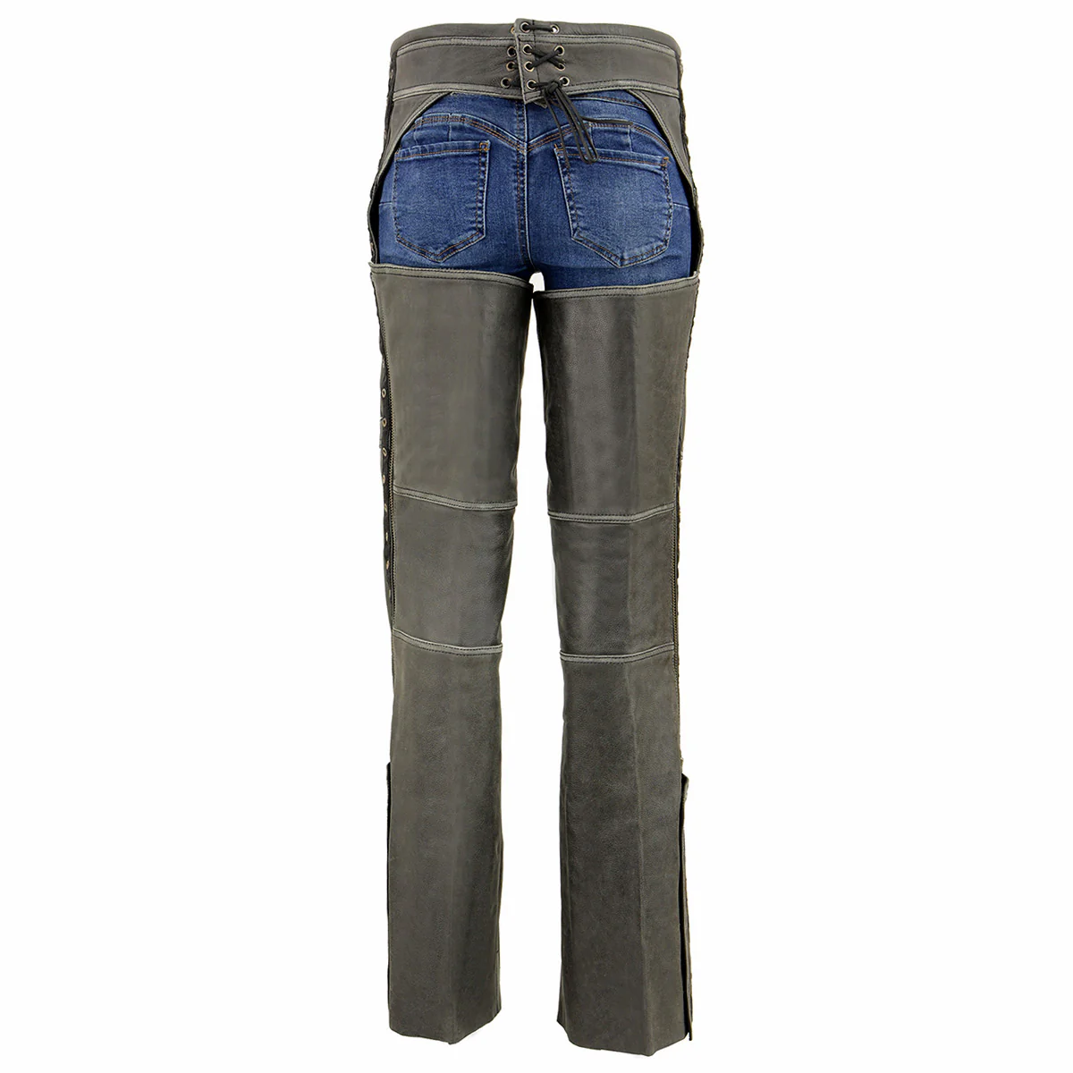 Milwaukee Leather Women Distress Grey Premium Leather Motorcycle Chaps w/ Accent Lace Details MLL6536 2 Milwaukee Leather Women Distress Grey Premium Leather Motorcycle Chaps w/ Accent Lace Details MLL6536