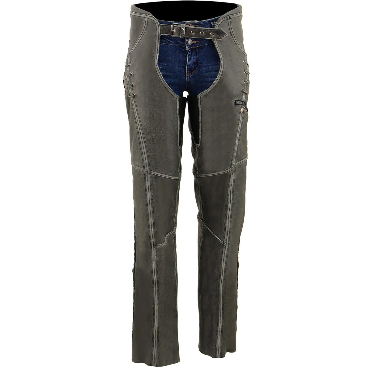 Milwaukee Leather Women Distress Grey Premium Leather Motorcycle Chaps w/ Accent Lace Details MLL6536 7 Milwaukee Leather Women Distress Grey Premium Leather Motorcycle Chaps w/ Accent Lace Details MLL6536