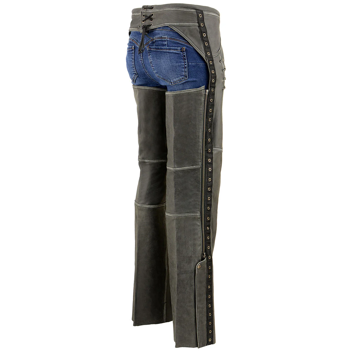 Milwaukee Leather Women Distress Grey Premium Leather Motorcycle Chaps w/ Accent Lace Details MLL6536 8 Milwaukee Leather Women Distress Grey Premium Leather Motorcycle Chaps w/ Accent Lace Details MLL6536