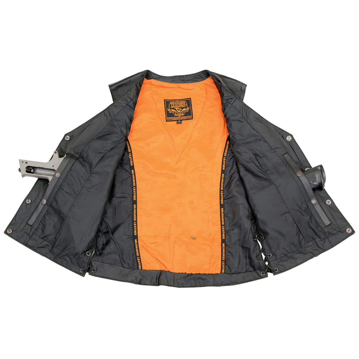 Milwaukee Leather MLL4500 Women's Classic Black Leather V-Neck Motorcycle Rider Vest w/ Side Laces 4 Milwaukee Leather MLL4500 Women's Classic Black Leather V-Neck Motorcycle Rider Vest w/ Side Laces