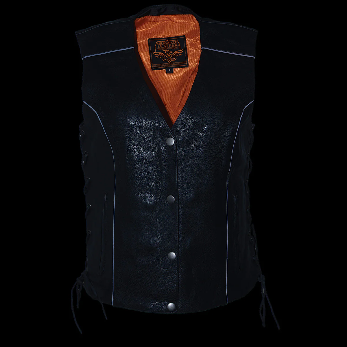 Milwaukee Leather MLL4500 Women's Classic Black Leather V-Neck Motorcycle Rider Vest w/ Side Laces 5 Milwaukee Leather MLL4500 Women's Classic Black Leather V-Neck Motorcycle Rider Vest w/ Side Laces
