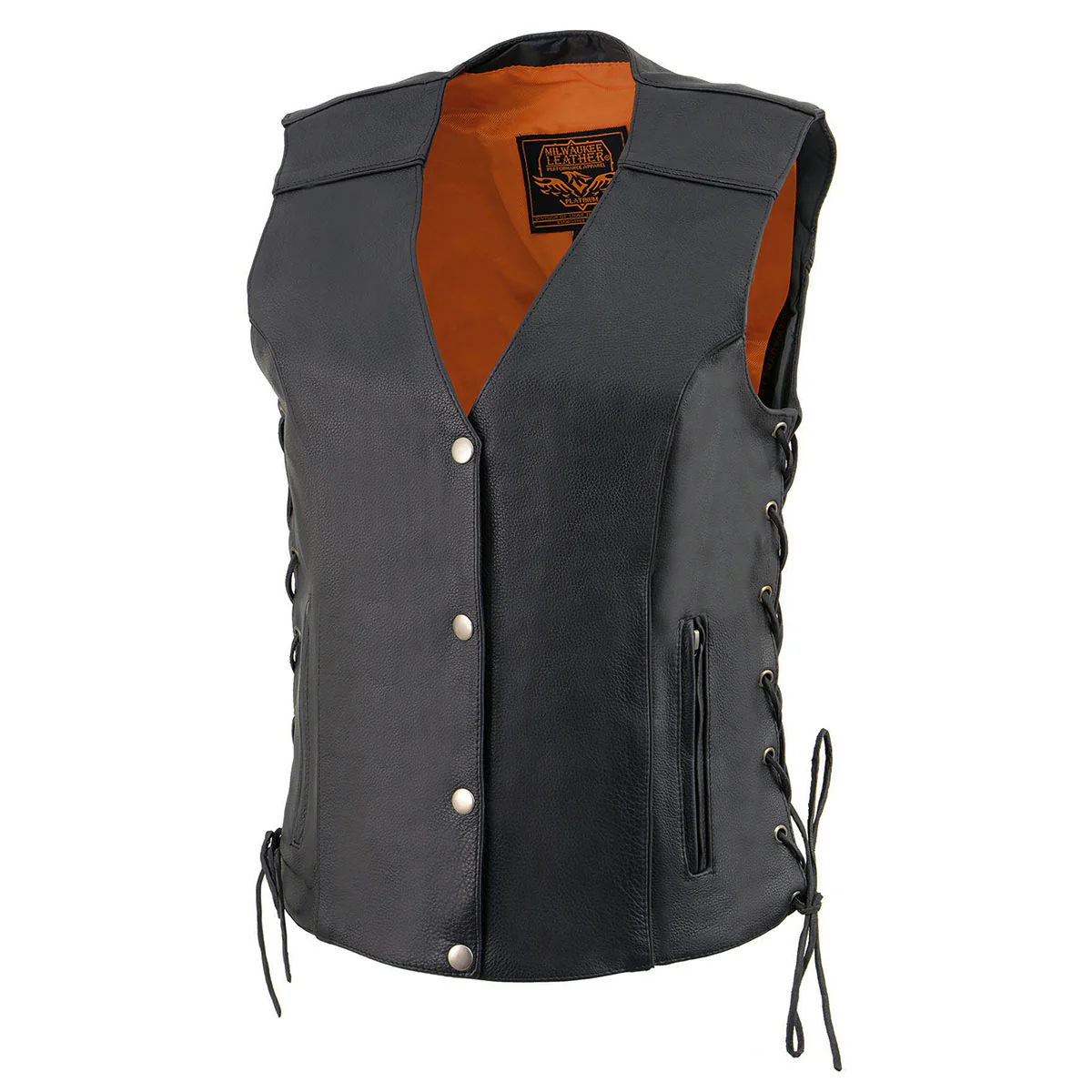 Milwaukee Leather MLL4500 Women's Classic Black Leather V-Neck Motorcycle Rider Vest w/ Side Laces 7 Milwaukee Leather MLL4500 Women's Classic Black Leather V-Neck Motorcycle Rider Vest w/ Side Laces