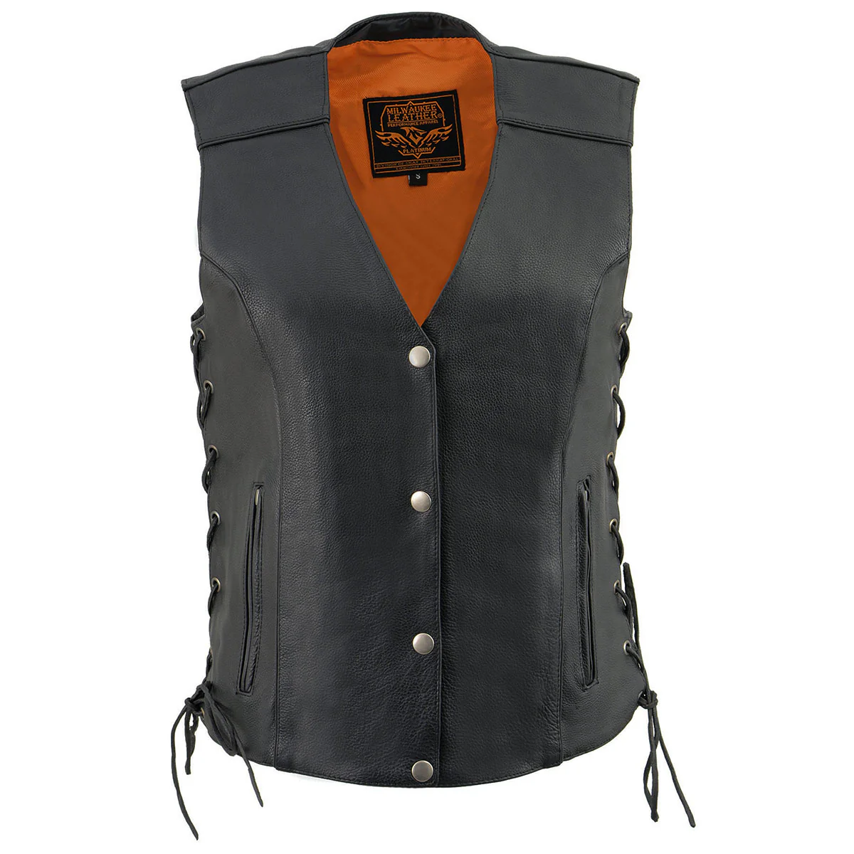 Milwaukee Leather MLL4500 Women's Classic Black Leather V-Neck Motorcycle Rider Vest w/ Side Laces 9 Milwaukee Leather MLL4500 Women's Classic Black Leather V-Neck Motorcycle Rider Vest w/ Side Laces
