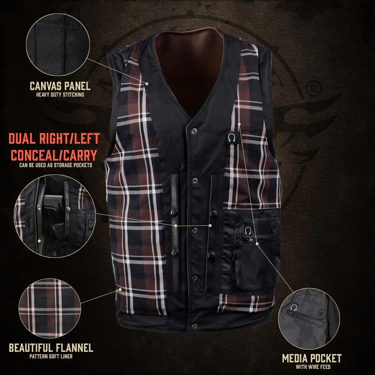 Milwaukee Leather MLM3518 Men's Gambler Snap Front Vintage Crazy Horse Brown Motorcycle Leather Vest 4 Milwaukee Leather MLM3518 Men's Gambler Snap Front Vintage Crazy Horse Brown Motorcycle Leather Vest
