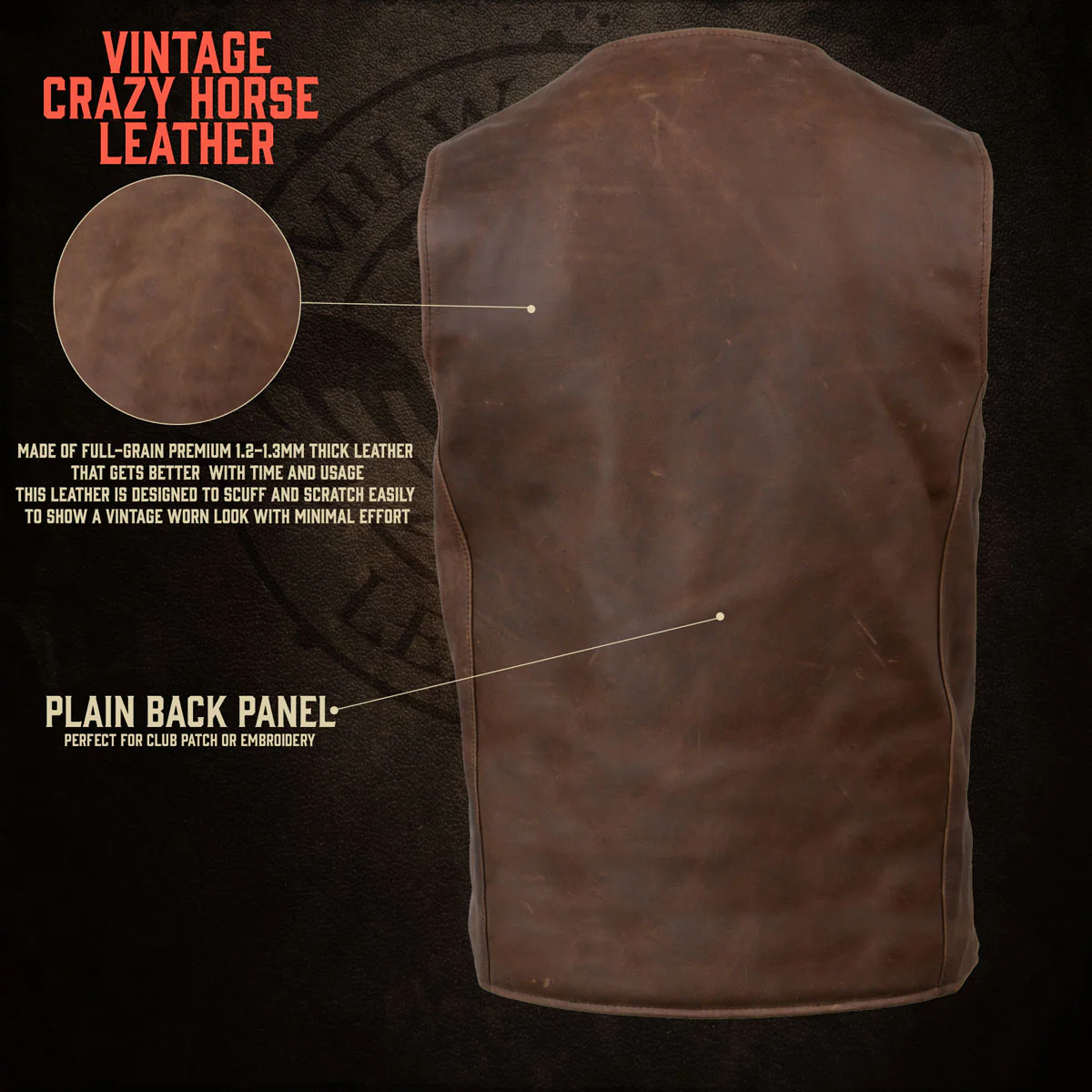 Milwaukee Leather MLM3518 Men's Gambler Snap Front Vintage Crazy Horse Brown Motorcycle Leather Vest 5 Milwaukee Leather MLM3518 Men's Gambler Snap Front Vintage Crazy Horse Brown Motorcycle Leather Vest