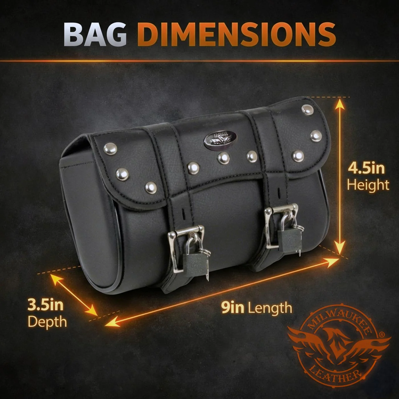 Milwaukee Leather SH616S Black Medium Studded PVC Motorcycle Tool Bag with Key Locks 3 Milwaukee Leather SH616S Black Medium Studded PVC Motorcycle Tool Bag with Key Locks