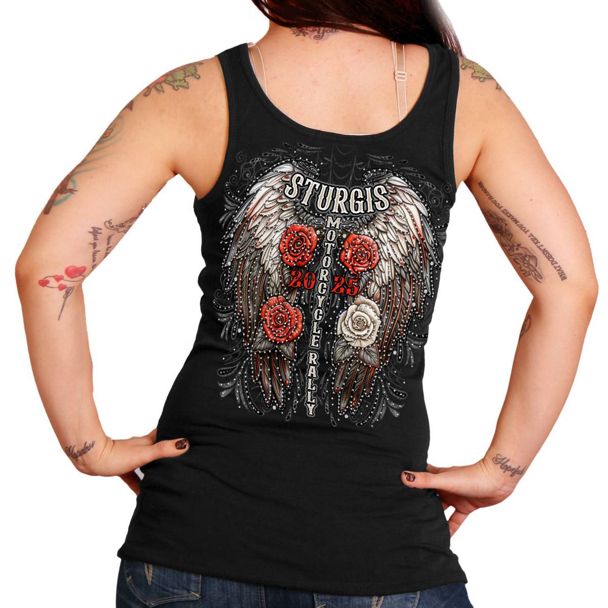 2025 Sturgis Women's Motorcycle Rally Leather Wings Ladies Black Tank Top 2 2025 Sturgis Women's Motorcycle Rally Leather Wings Ladies Black Tank Top