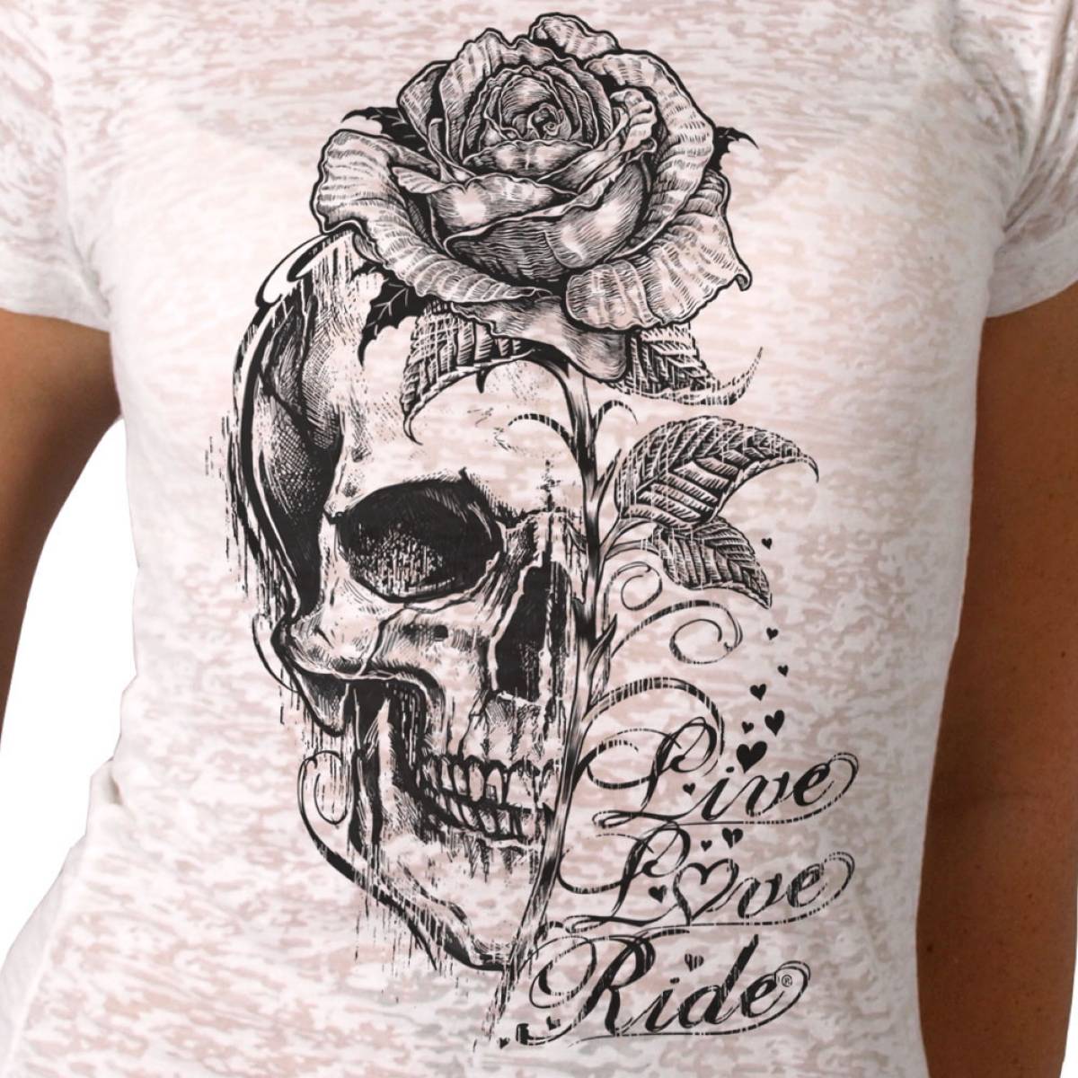 Hot Leathers Ladies Burnout Stem Skull T-Shirt GLC1583 2 Hot Leathers Ladies Burnout Stem Skull T-Shirt GLC1583