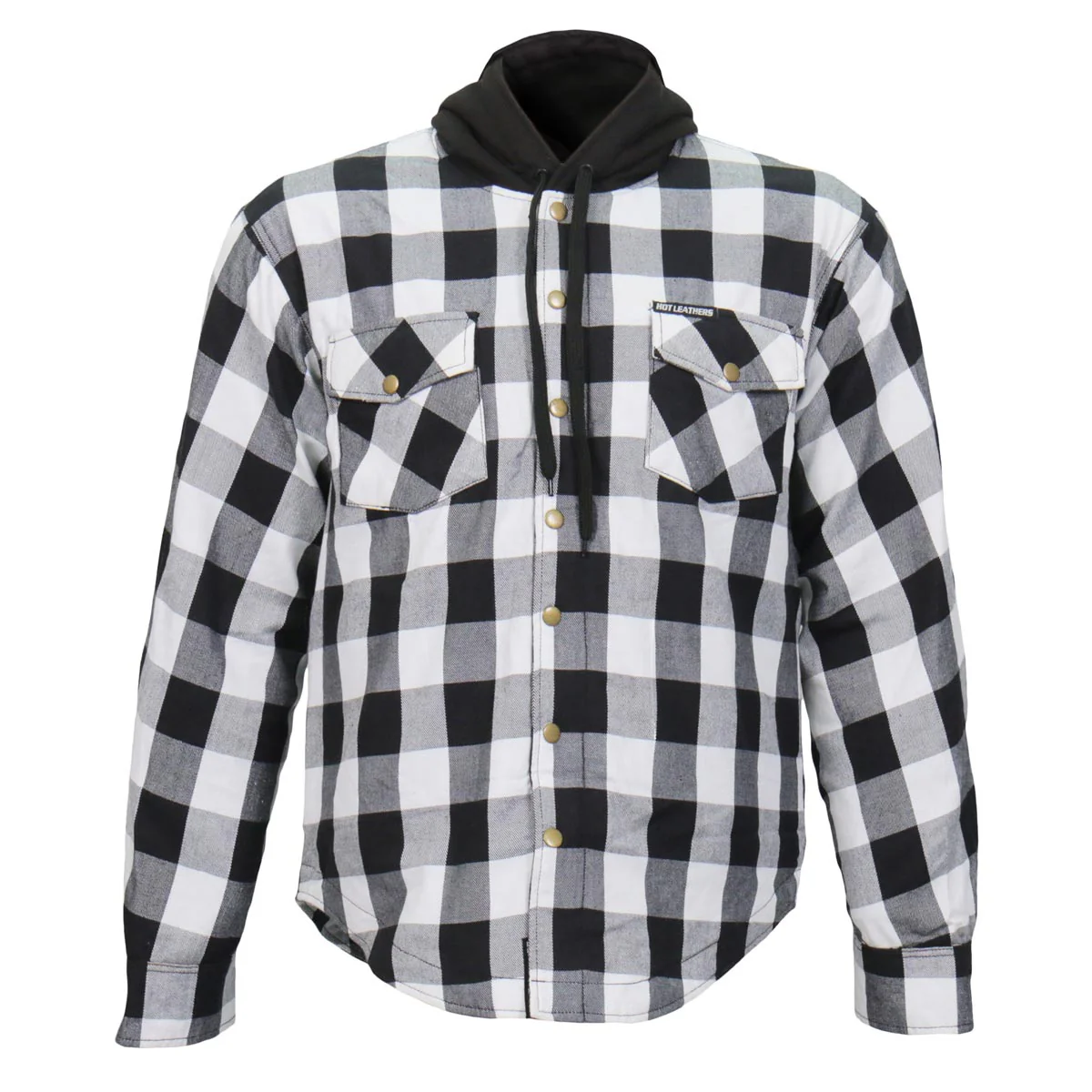 Hot Leathers JKM3006 Men’s Black/White Hooded CE Armored Flannel Motorcycle Shirt Jacket - Aramid Fiber Reinforced