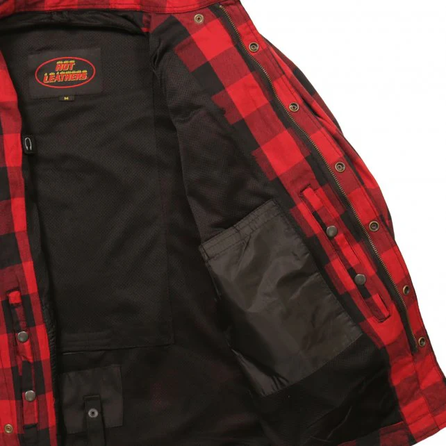 Hot Leathers JKM3003 Men's Red/Black CE Armored Flannel Motorcycle Shirt Jacket - Aramid Fiber Reinforced 13 Hot Leathers JKM3003 Men's Red/Black CE Armored Flannel Motorcycle Shirt Jacket - Aramid Fiber Reinforced