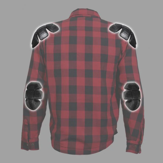 Hot Leathers JKM3003 Men's Red/Black CE Armored Flannel Motorcycle Shirt Jacket - Aramid Fiber Reinforced 2 Hot Leathers JKM3003 Men's Red/Black CE Armored Flannel Motorcycle Shirt Jacket - Aramid Fiber Reinforced