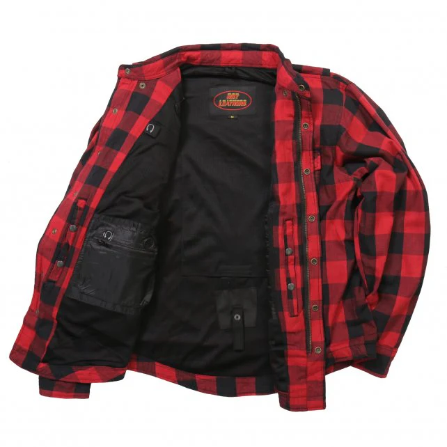 Hot Leathers JKM3003 Men's Red/Black CE Armored Flannel Motorcycle Shirt Jacket - Aramid Fiber Reinforced 5 Hot Leathers JKM3003 Men's Red/Black CE Armored Flannel Motorcycle Shirt Jacket - Aramid Fiber Reinforced