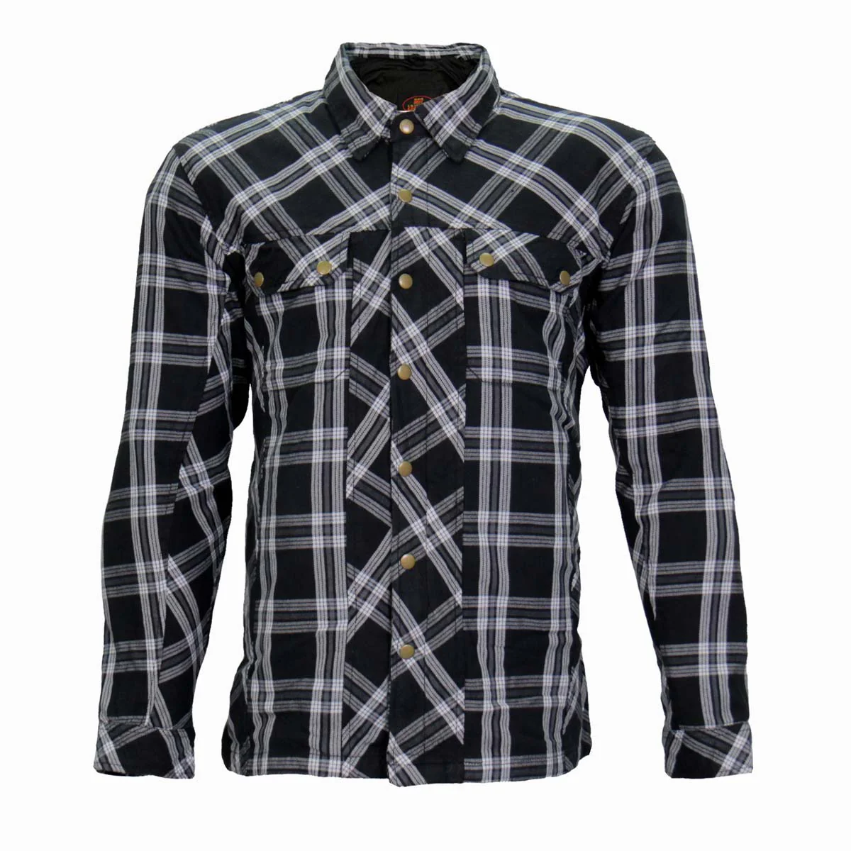 Hot Leathers JKM3002 Men's Black/White CE Armored Flannel Motorcycle Shirt Jacket - Aramid Fiber Reinforced
