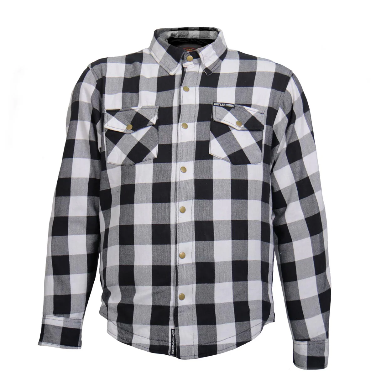 Hot Leathers JKM3005 Men's White/Black CE Armored Flannel Motorcycle Shirt Jacket - Aramid Fiber Reinforced