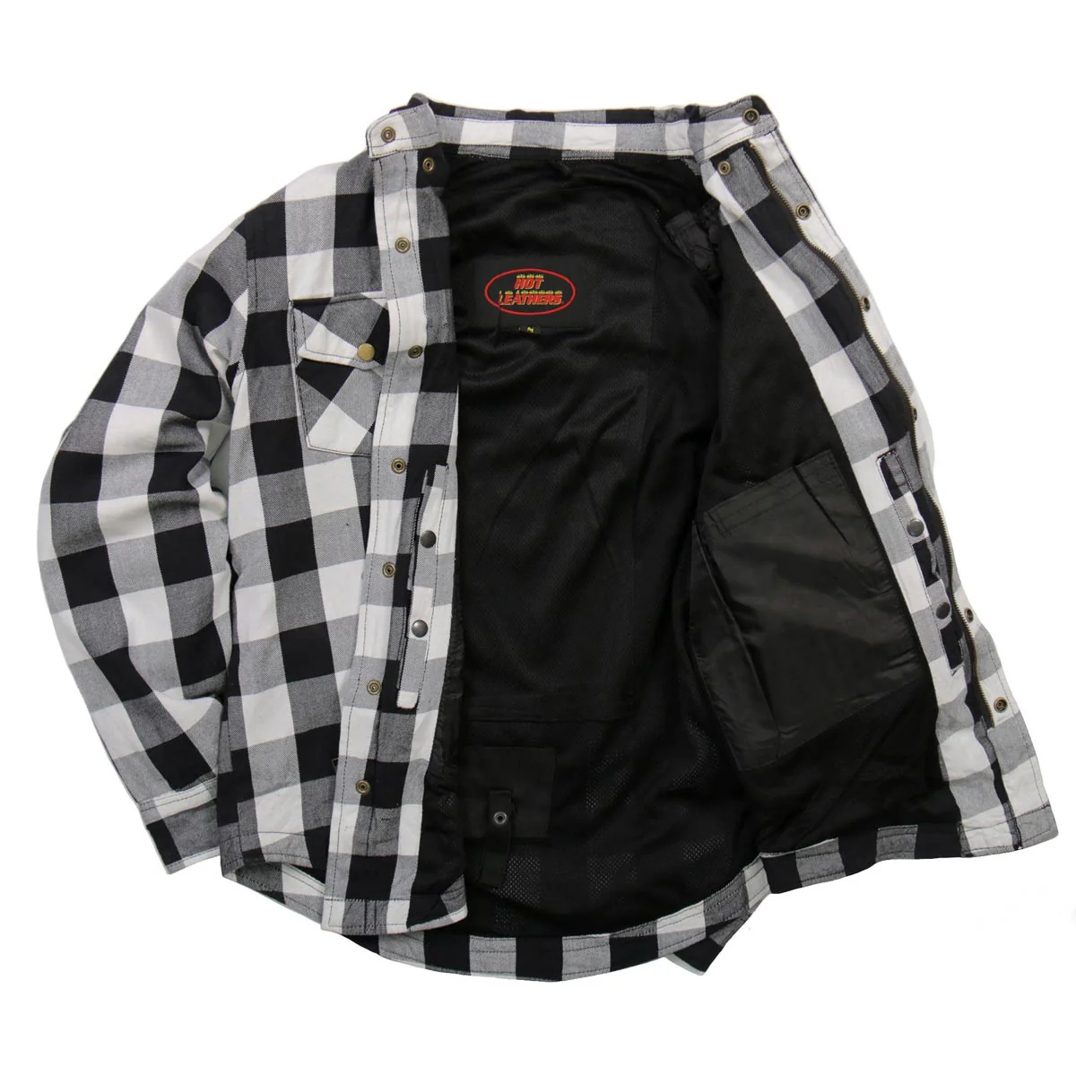 Hot Leathers JKM3005 Men's White/Black CE Armored Flannel Motorcycle Shirt Jacket - Aramid Fiber Reinforced 5 Hot Leathers JKM3005 Men's White/Black CE Armored Flannel Motorcycle Shirt Jacket - Aramid Fiber Reinforced