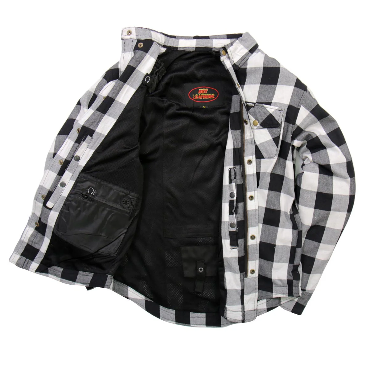 Hot Leathers JKM3005 Men's White/Black CE Armored Flannel Motorcycle Shirt Jacket - Aramid Fiber Reinforced 8 Hot Leathers JKM3005 Men's White/Black CE Armored Flannel Motorcycle Shirt Jacket - Aramid Fiber Reinforced