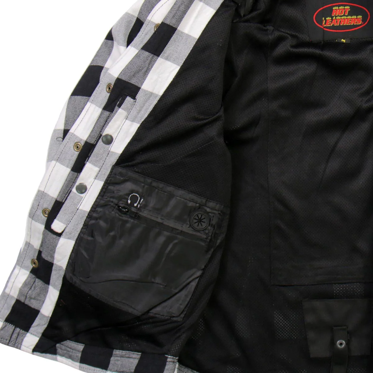Hot Leathers JKM3005 Men's White/Black CE Armored Flannel Motorcycle Shirt Jacket - Aramid Fiber Reinforced 9 Hot Leathers JKM3005 Men's White/Black CE Armored Flannel Motorcycle Shirt Jacket - Aramid Fiber Reinforced