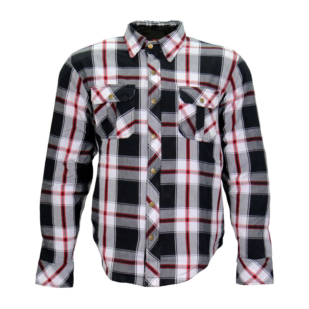 Hot Leathers JKM3001 Men's Red/White CE Armored Flannel Motorcycle Shirt  Jacket - Aramid Fiber Reinforced