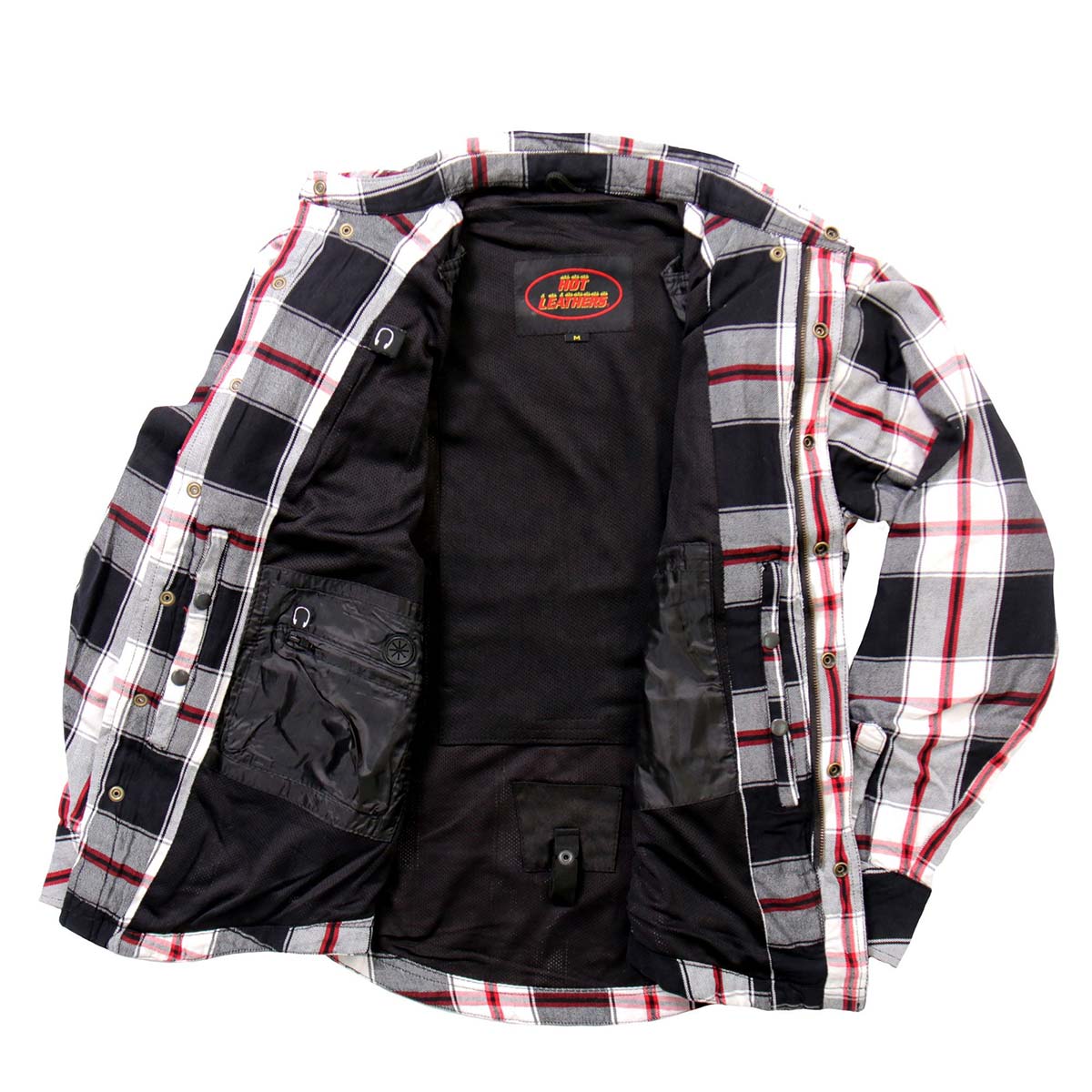 Hot Leathers JKM3001 Men's Red/White CE Armored Flannel Motorcycle Shirt Jacket - Aramid Fiber Reinforced 6 Hot Leathers JKM3001 Men's Red/White CE Armored Flannel Motorcycle Shirt Jacket - Aramid Fiber Reinforced