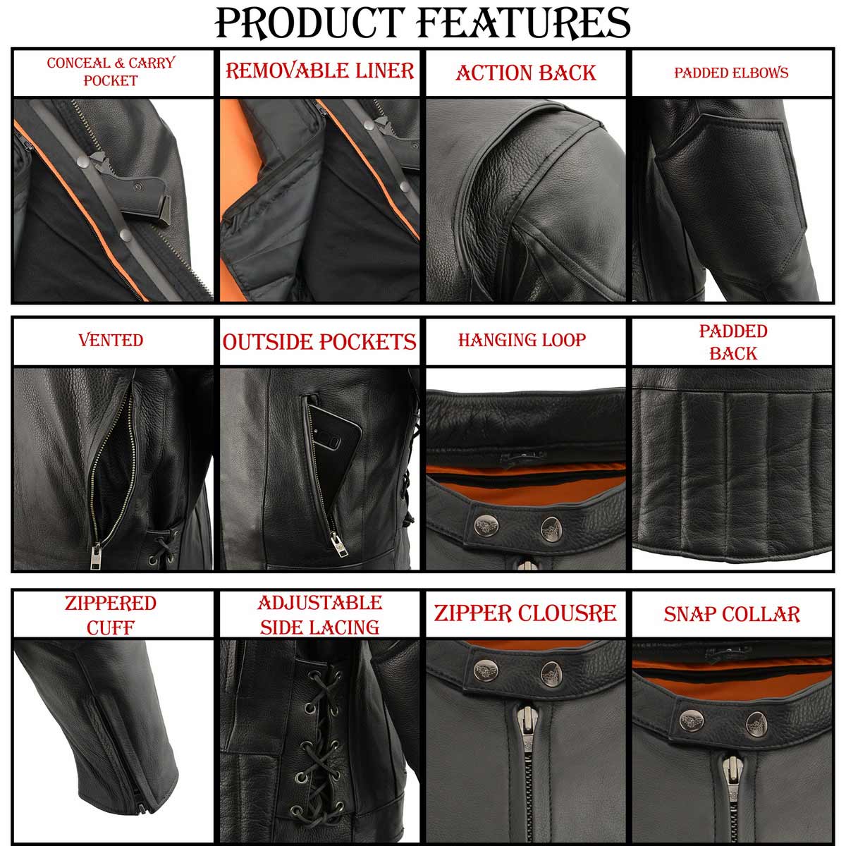 Milwaukee Leather ML1010 Men's Side Lace Vented Black Leather Scooter Jacket 5 Milwaukee Leather ML1010 Men's Side Lace Vented Black Leather Scooter Jacket
