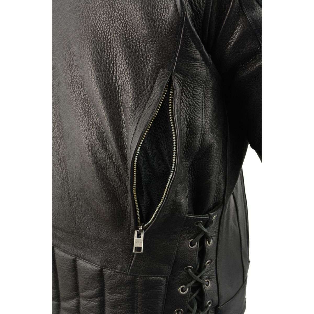 Milwaukee Leather ML1010 Men's Side Lace Vented Black Leather Scooter Jacket 9 Milwaukee Leather ML1010 Men's Side Lace Vented Black Leather Scooter Jacket